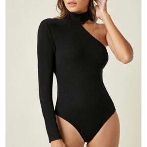 Abercrombie & Fitch Womens Black One Shoulder Mock Neck Cutout Bodysuit XXS